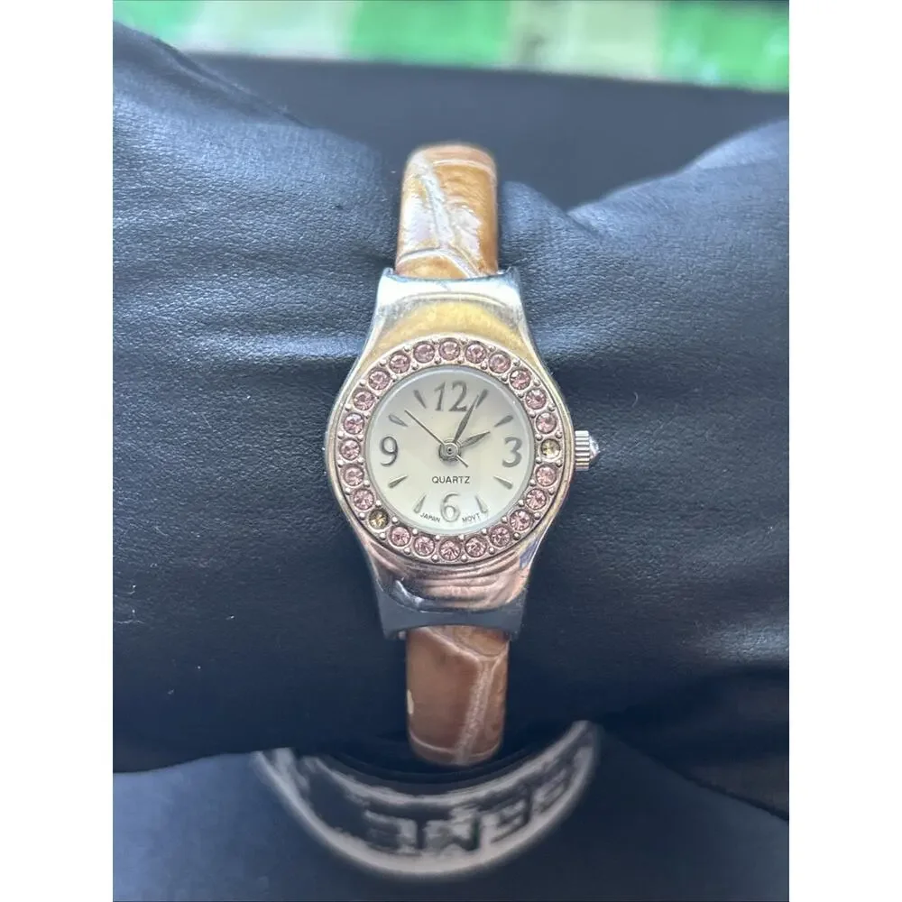 Silver Tone Pink Rhinestone Bezel Women’s Quartz Watch